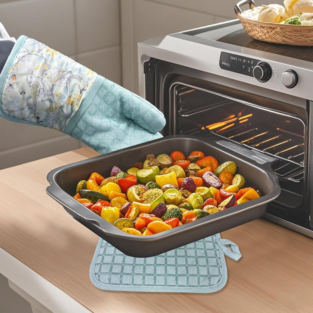 Pot Holders Set of 3 Silicone Printing Non Slip Heat Resistant, Yarm-Dyed Hot Pads Cotton Home Kitchen Cooking Barbecue Microwave Women Men Machine Washable BBQ Grilling. (Gray Potholders)