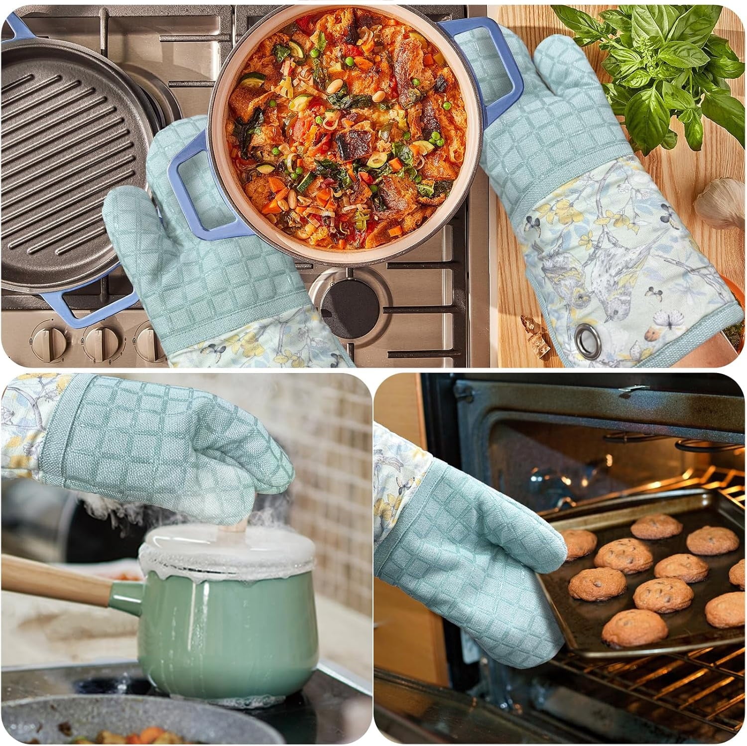 Pot Holders Set of 3 Silicone Printing Non Slip Heat Resistant, Yarm-Dyed Hot Pads Cotton Home Kitchen Cooking Barbecue Microwave Women Men Machine Washable BBQ Grilling. (Gray Potholders)