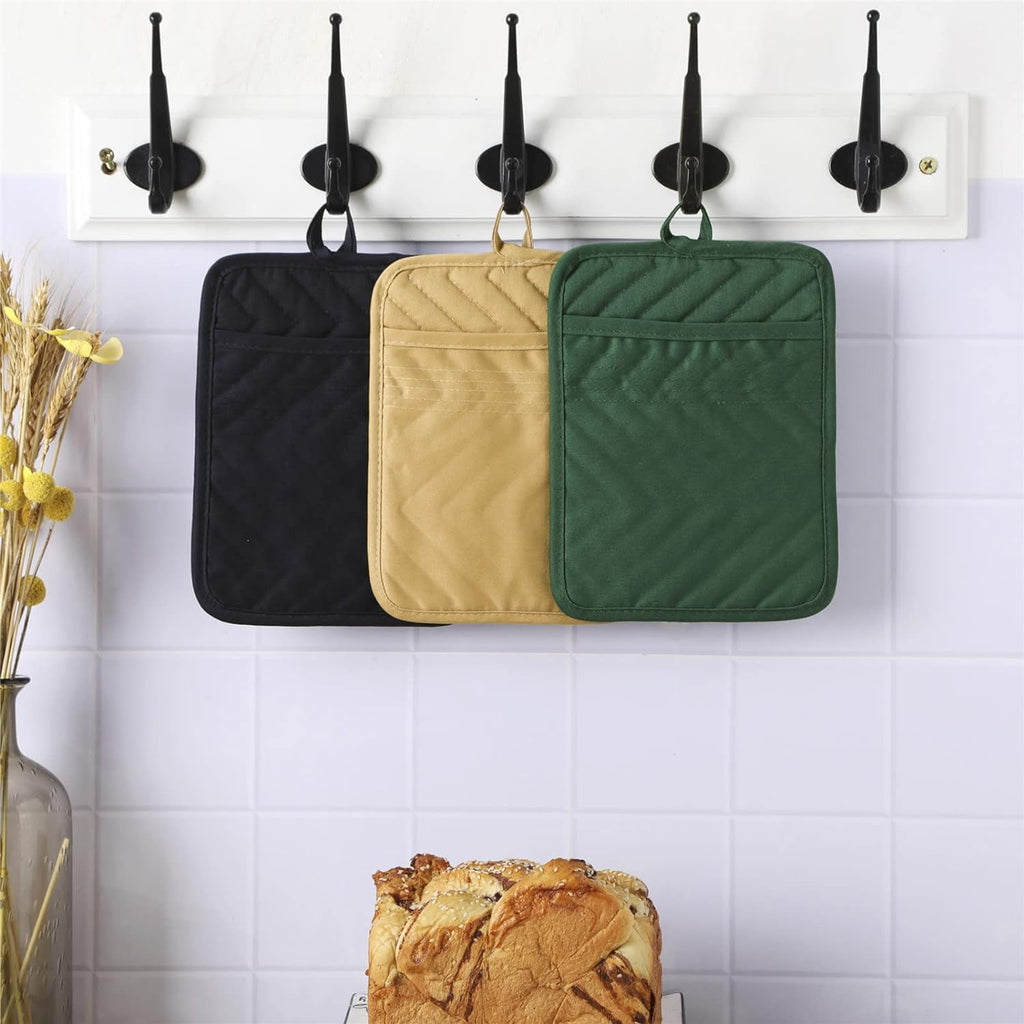 3Pcs Pot Holders for Kitchen Heat Resistant, Cotton Hot Pads for Kitchen Counter Table, Kitchen Pot Holders with Pocket, 7X9inch