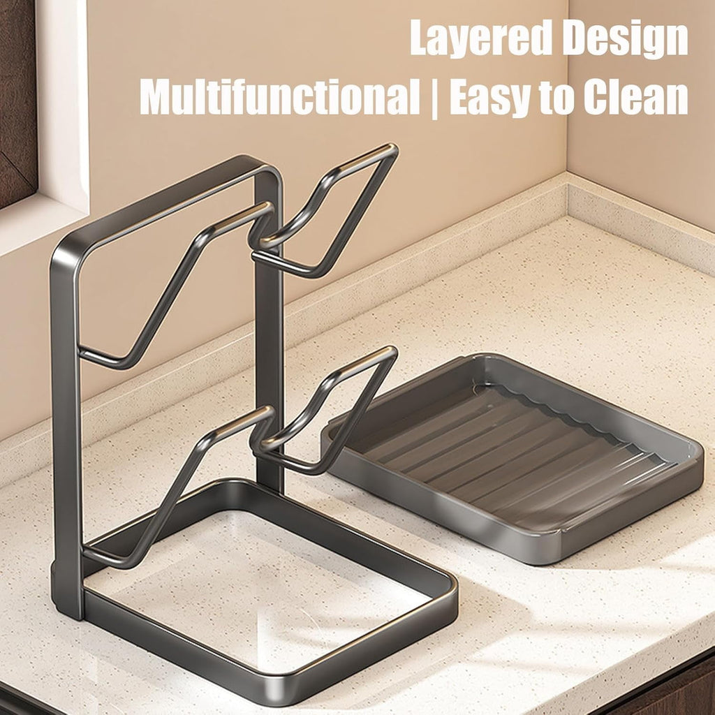 Kitchen Pot Lid Storage Rack, Multifunctional Luxury Counter Top Pot Lid Holder, 304 Stainless Steel Pot Lid Holder While Cooking for Stove Top