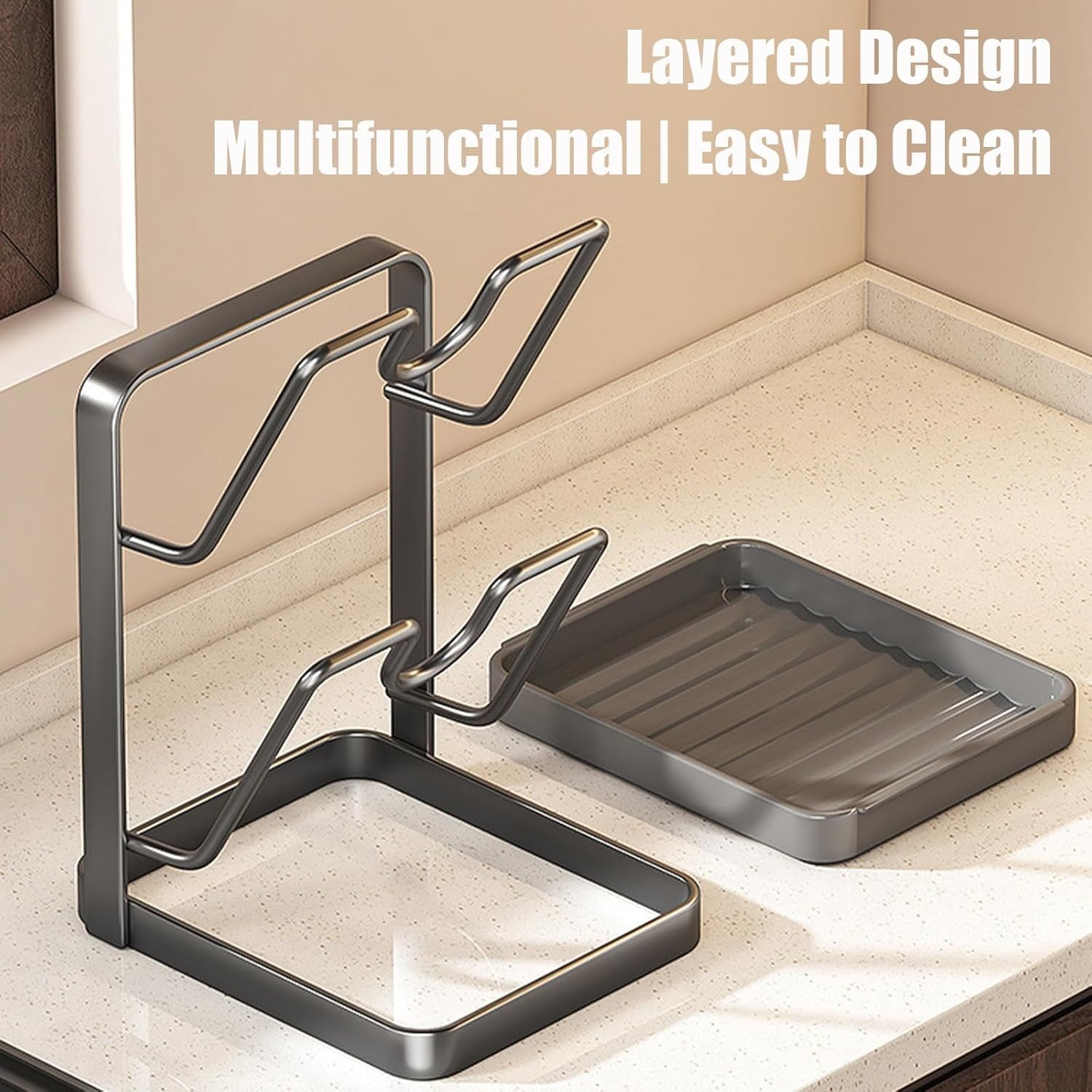 Kitchen Pot Lid Storage Rack, Multifunctional Luxury Counter Top Pot Lid Holder, 304 Stainless Steel Pot Lid Holder While Cooking for Stove Top