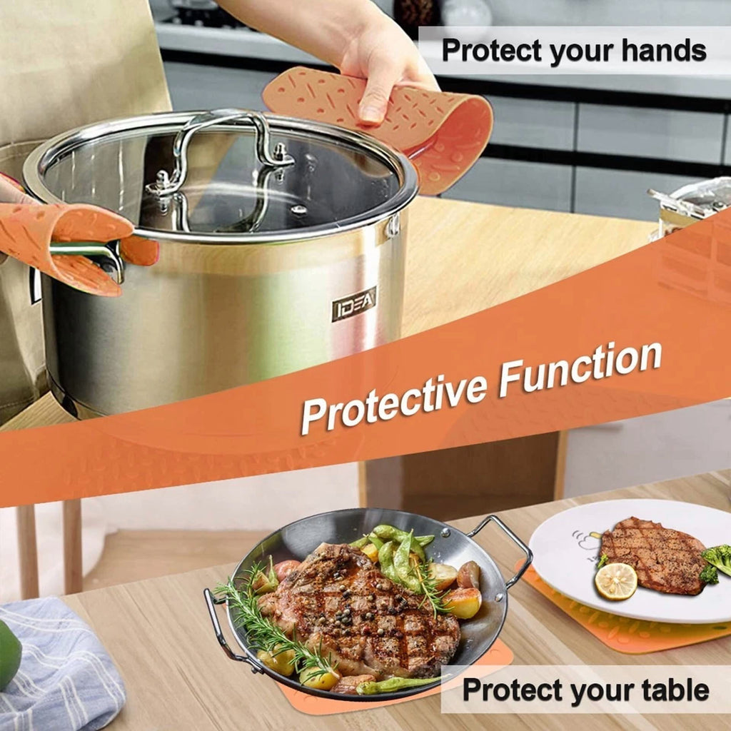 4Pcs Silicone Pot Holder Placemat Heat Resistant Non Slip Mats Washable Kitchens