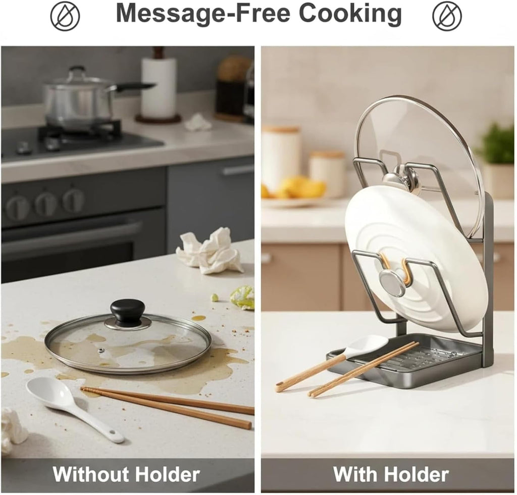 Kitchen Pot Lid Storage Rack, Multifunctional Luxury Counter Top Pot Lid Holder, 304 Stainless Steel Pot Lid Holder While Cooking for Stove Top