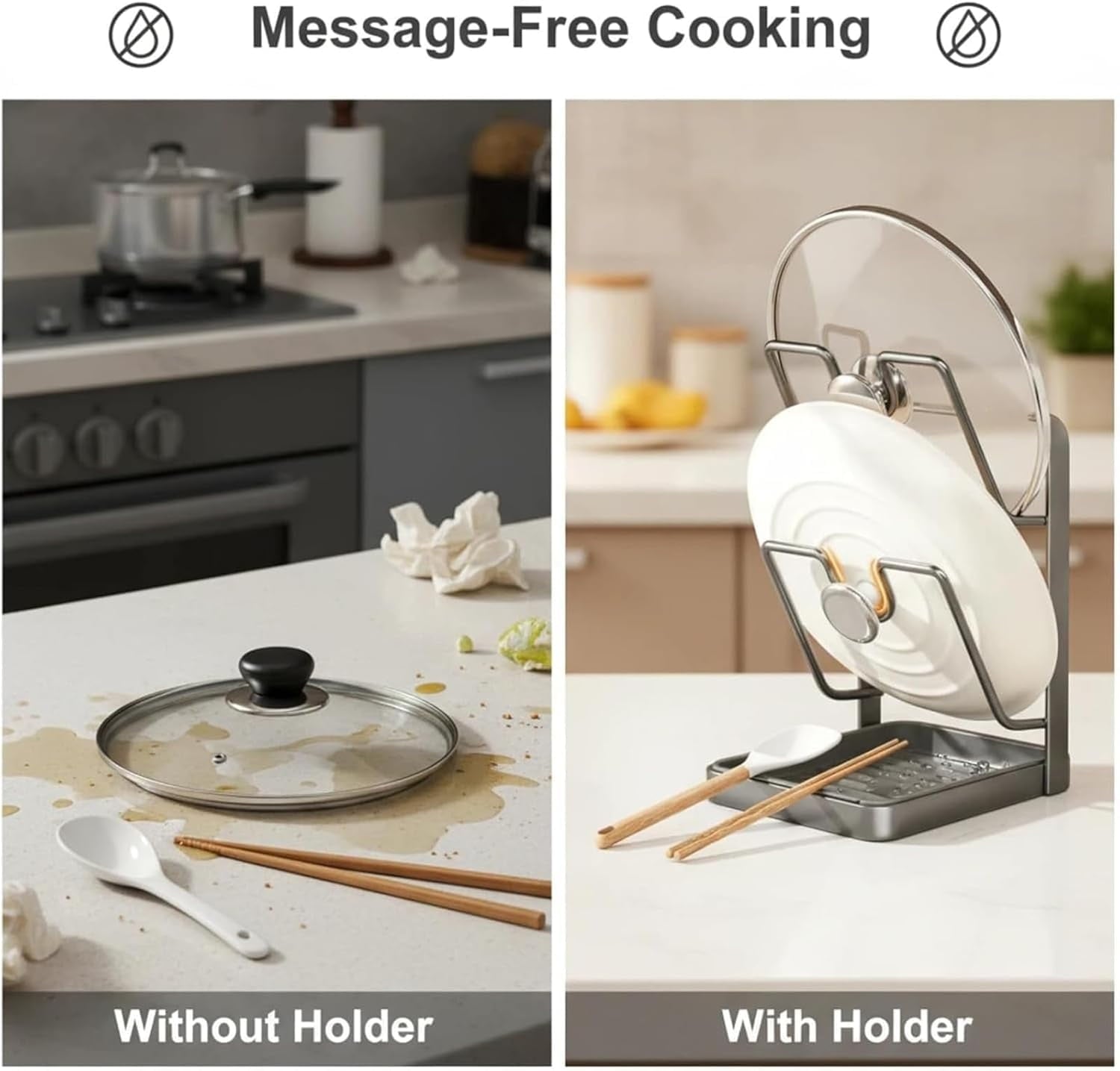 Kitchen Pot Lid Storage Rack, Multifunctional Luxury Counter Top Pot Lid Holder, 304 Stainless Steel Pot Lid Holder While Cooking for Stove Top