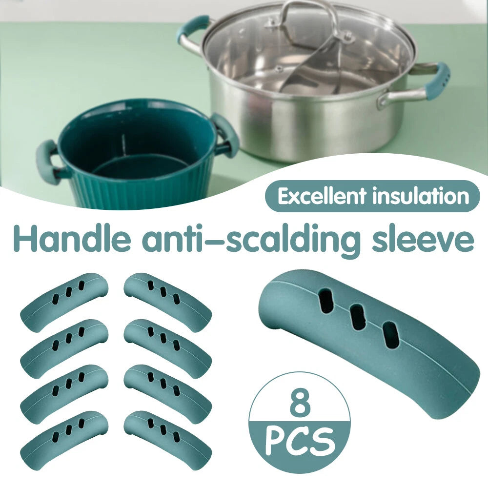 8Pcs Silicone Hot Handle Holder Kitchen Heat Resistant Fry Pan Sleeve Potholder