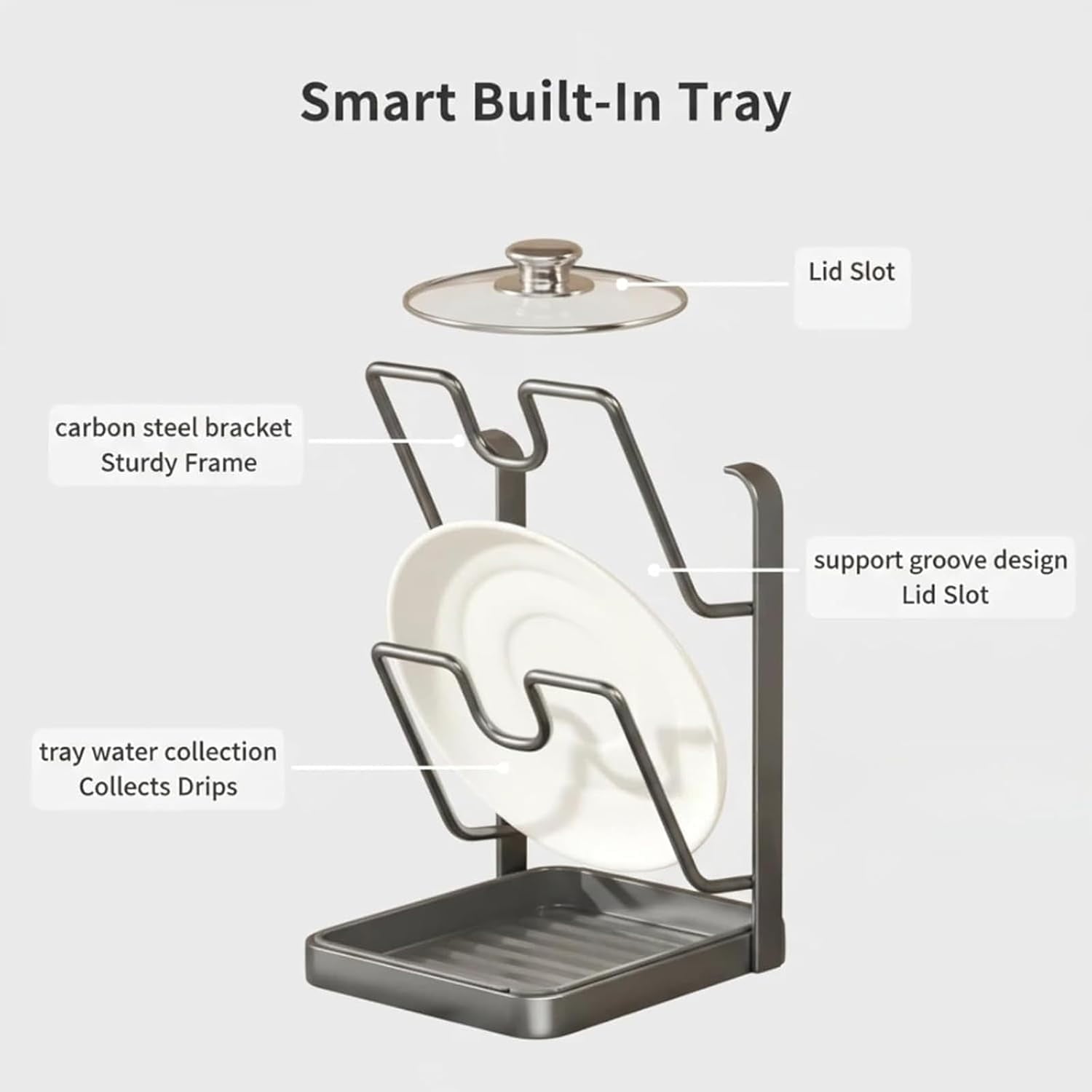 Kitchen Pot Lid Storage Rack, Multifunctional Luxury Counter Top Pot Lid Holder, 304 Stainless Steel Pot Lid Holder While Cooking for Stove Top