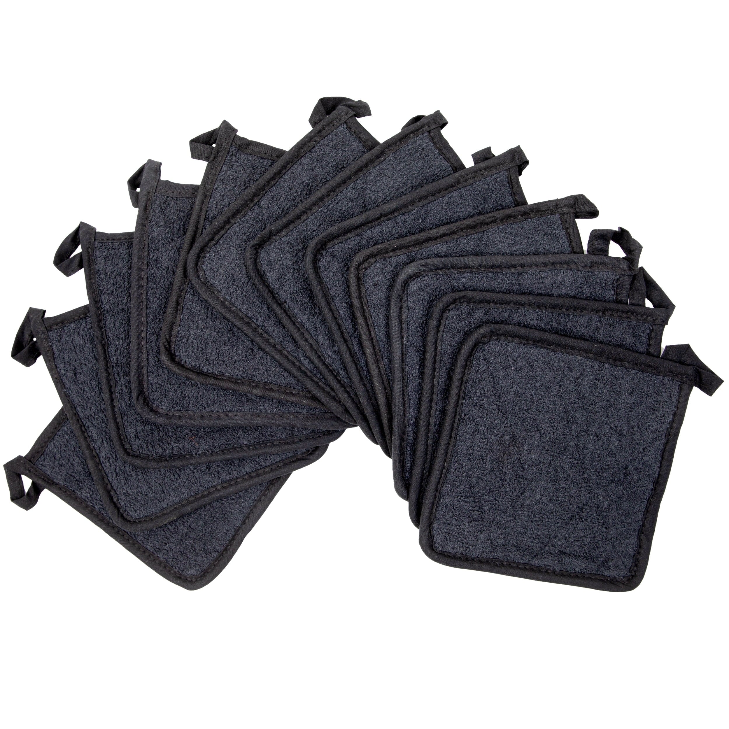Arkwright Kitchen Pot Holders (12-Pack), 7"x7", 100% Cotton, Soft & Heat Resistant, Black