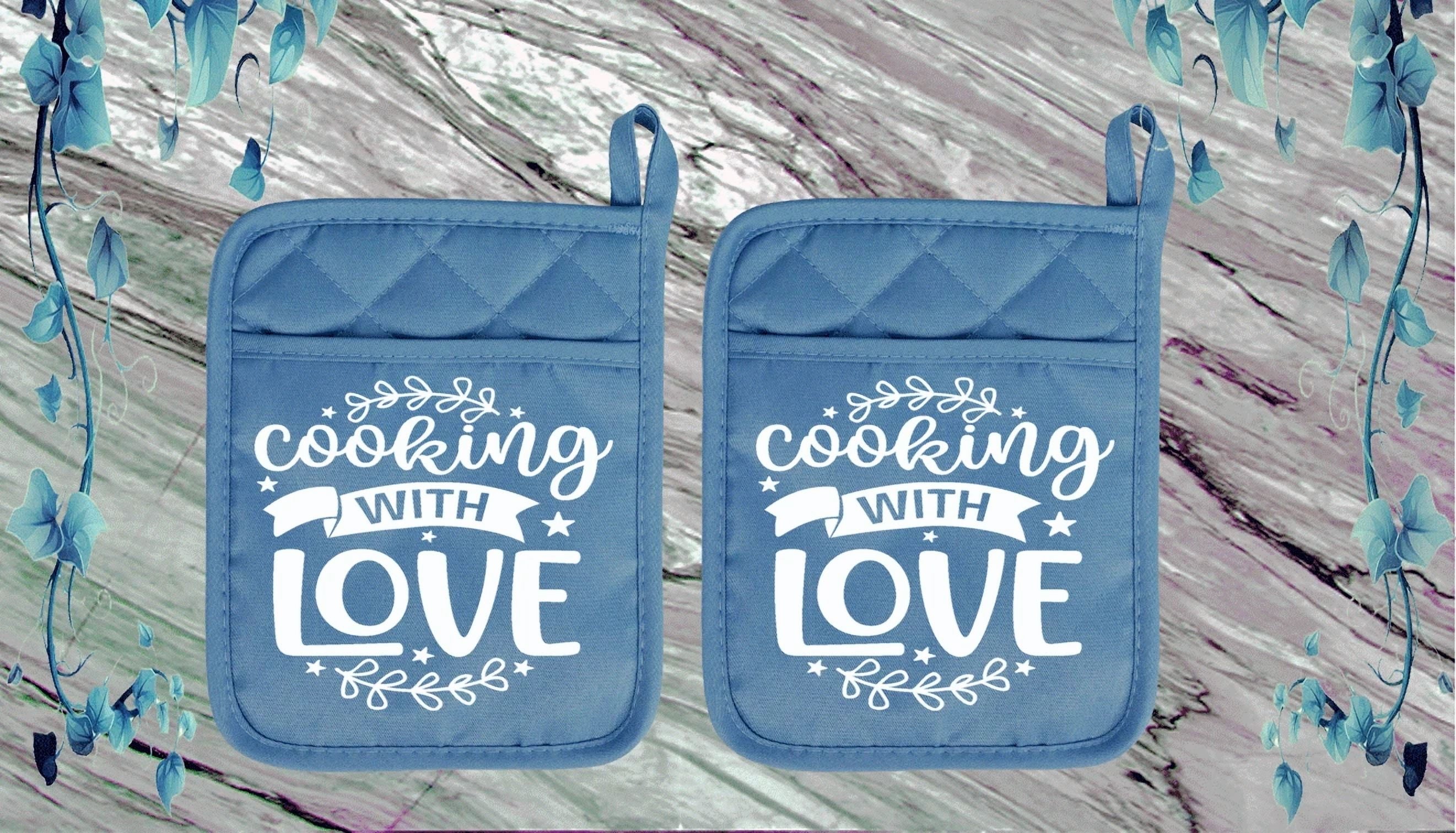 Cooking With Love #2 (2) Pocket Pot Holder Kitchen Oven Mitt 18Slatedbl