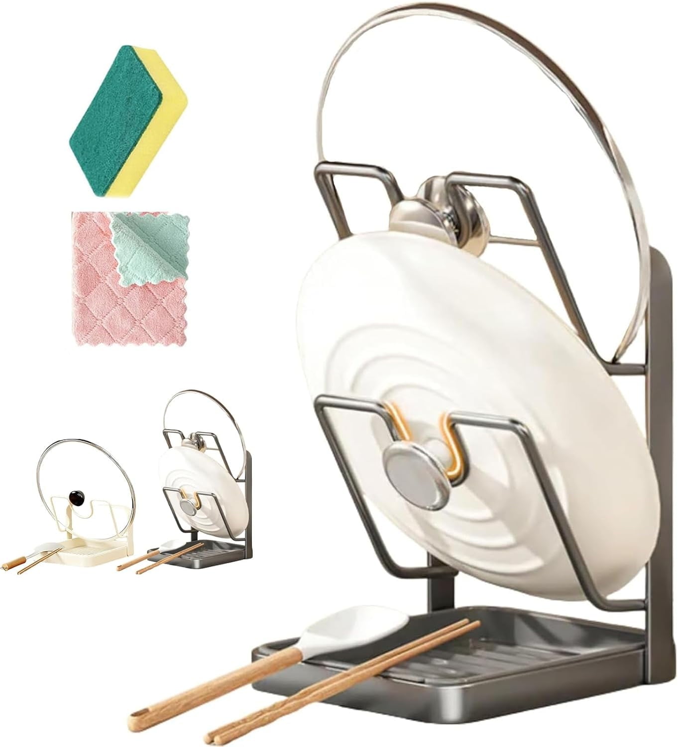 Kitchen Pot Lid Storage Rack, Multifunctional Luxury Counter Top Pot Lid Holder, 304 Stainless Steel Pot Lid Holder While Cooking for Stove Top