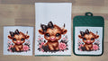 Waffle Weave Towel Washcloth And Pocket Pot Holder - Highland Cow Calf - Dz003Gn