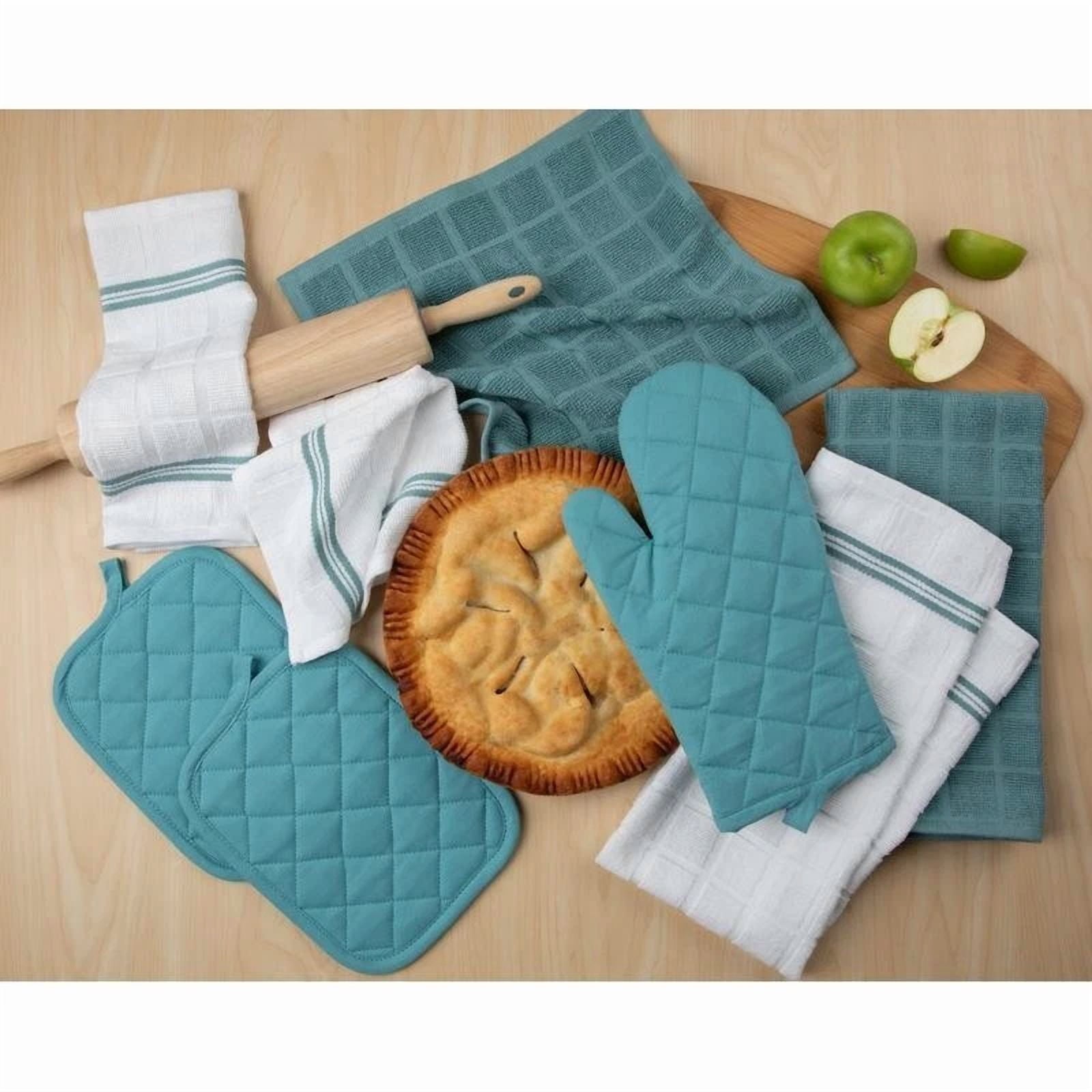 8 Piece Cotton Kitchen Textiles Set Oven Mitts Towels Pot Holders Dishcloths New