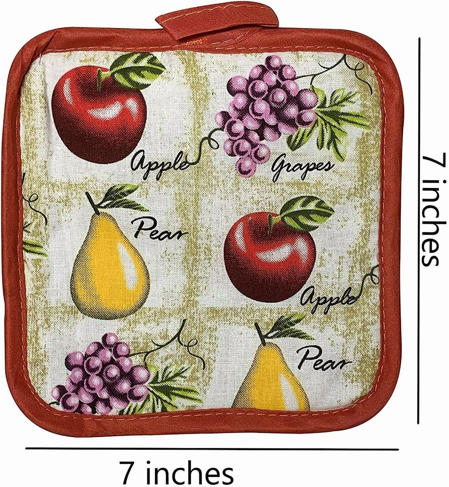 Set Of 4 Pot Holders For Kitchen - Fruit - 7 X 7 Inches